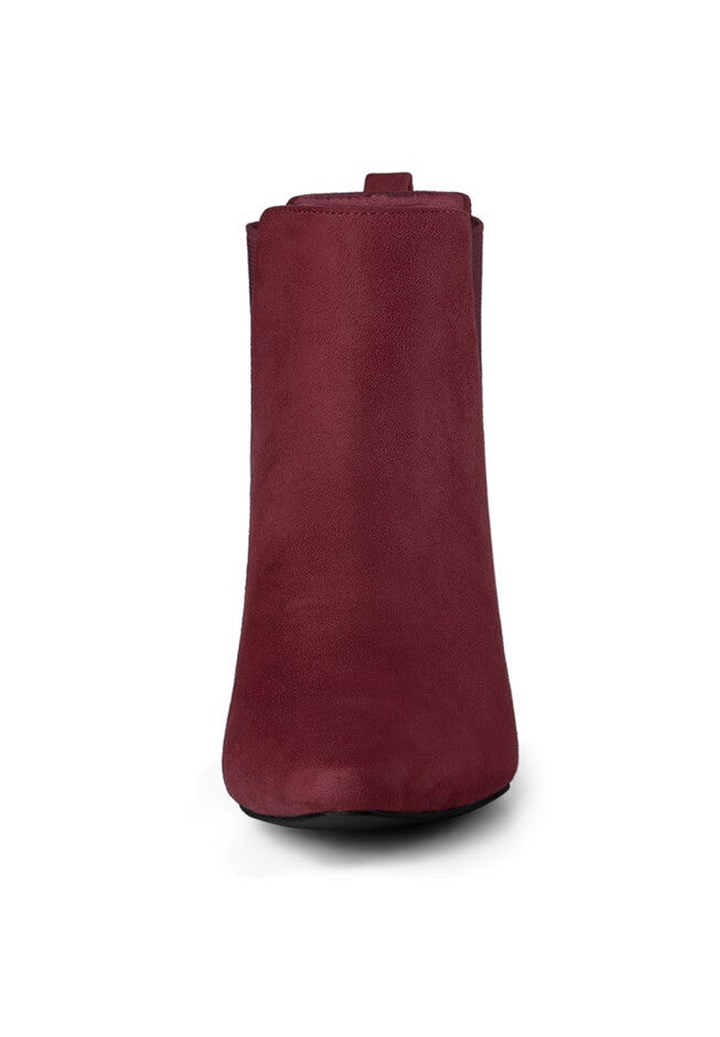 POINTED TOE MID BLOCK HEEL CHELSEA BOOTS, Burgundy / Burgundy, alternate image number 2