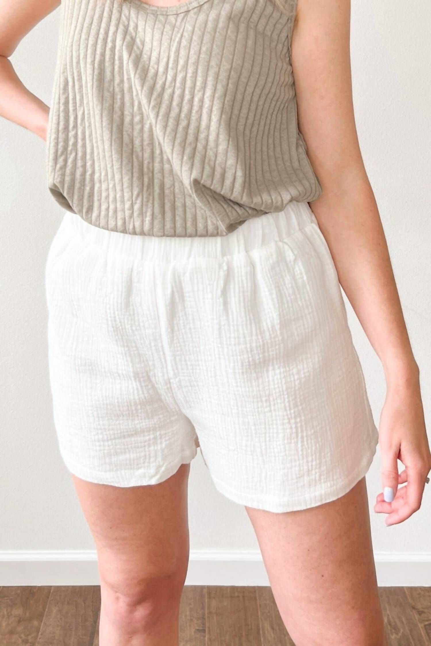 Vacay Mode Gauze Short In White, White / White, hi-res image number 0