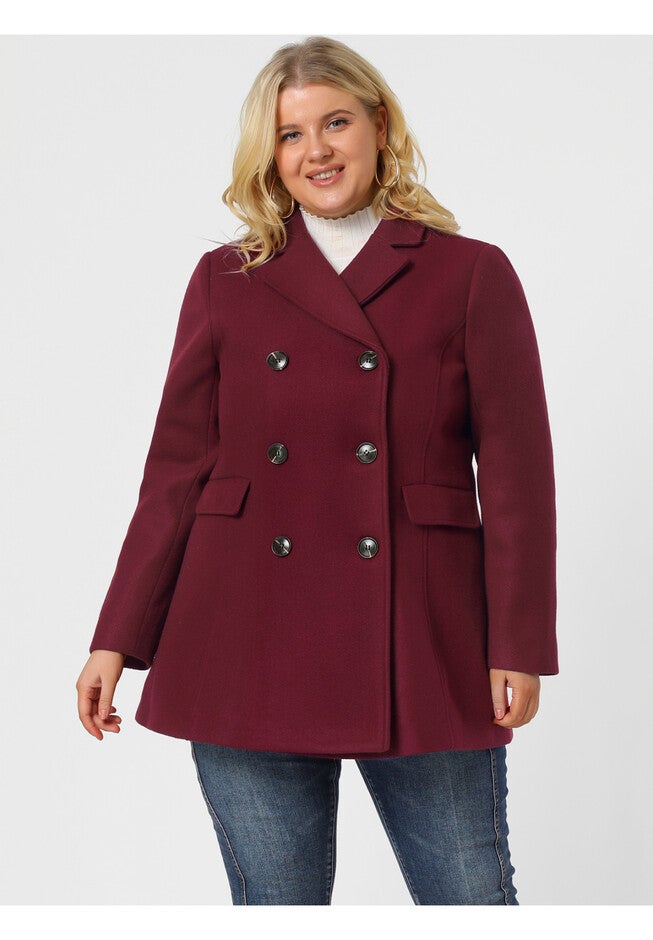 NOTCHED LAPEL DOUBLE BREASTED COAT, Burgundy / Red, hi-res image number 0