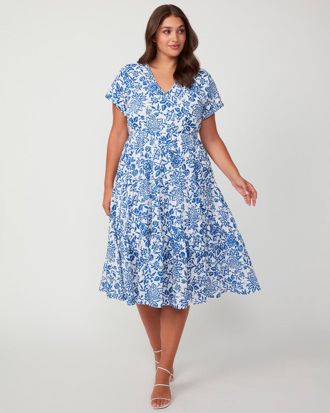Cote d'Azur Broderie Midi Dress, MilkAzure / Azure Blue, alternate image number null