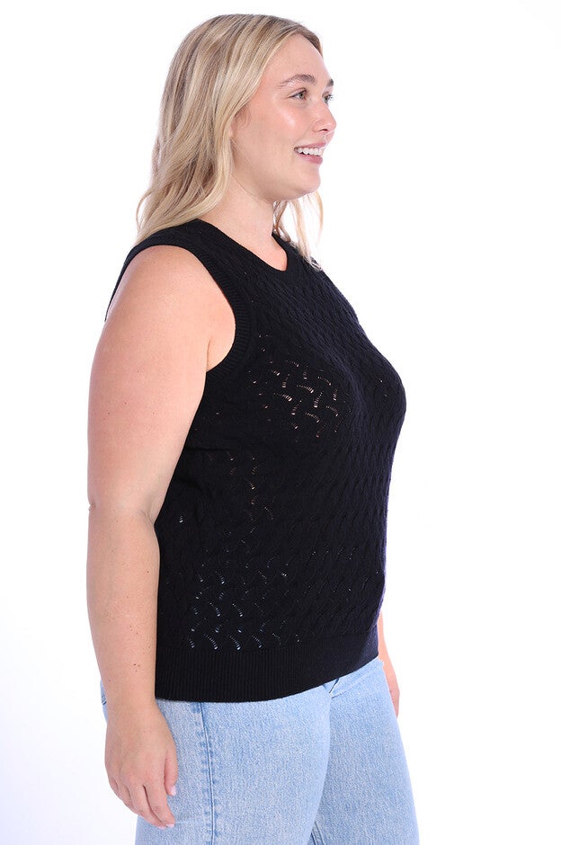 Cotton Cashmere Pointelle Tank, Black / Black, alternate image number 1