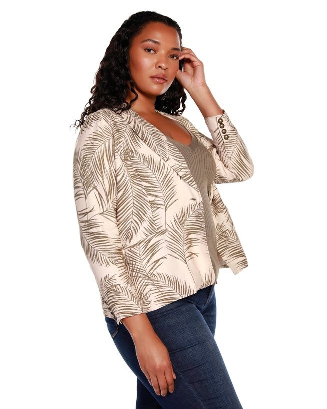 Eliza Palm Print Blazer, MarzipanCovert Green / Tan, alternate image number null