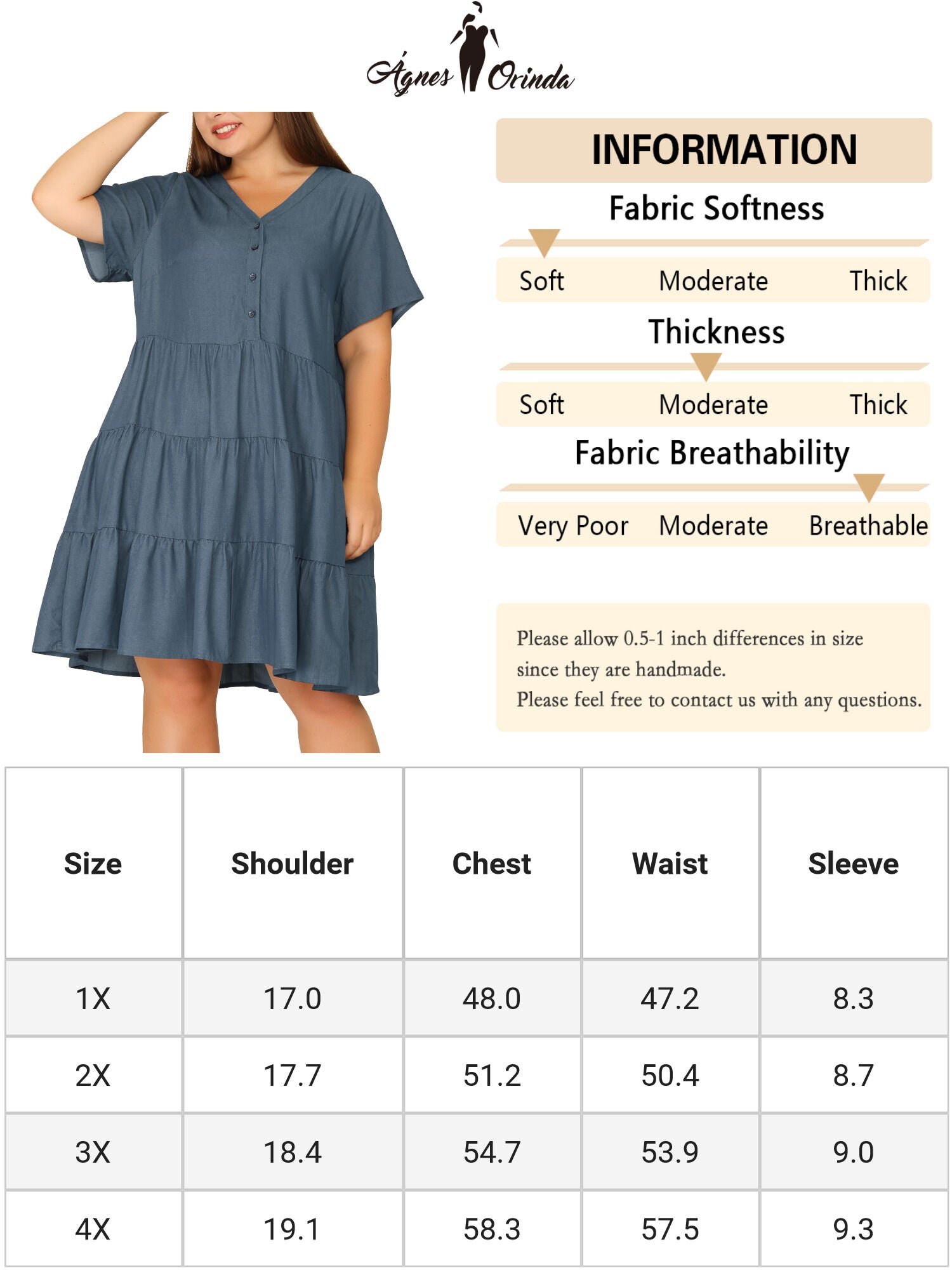Button Down V Neck Knee Length Tiered Chambray Dress, Grey Black / Charcoal Grey, alternate image number 4