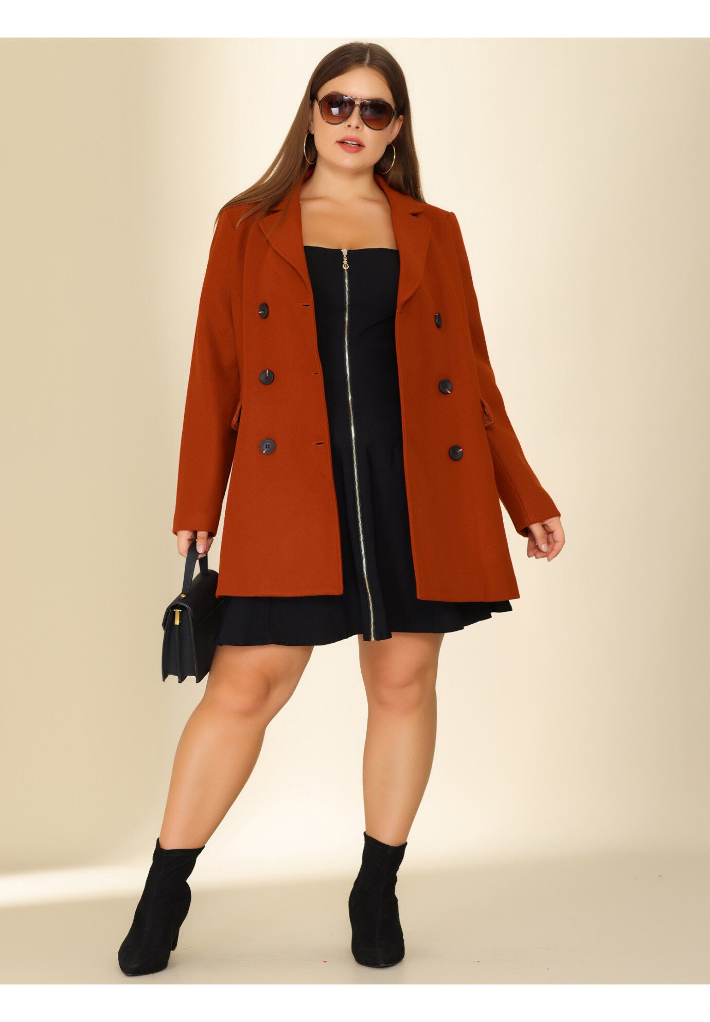 NOTCHED LAPEL DOUBLE BREASTED COAT, Caramel / Brown, alternate image number 1
