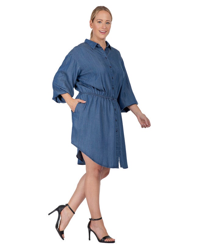 Nora Women's Plus Size Buttoned Down Elastic Waist Shirt Dress, , alternate image number null