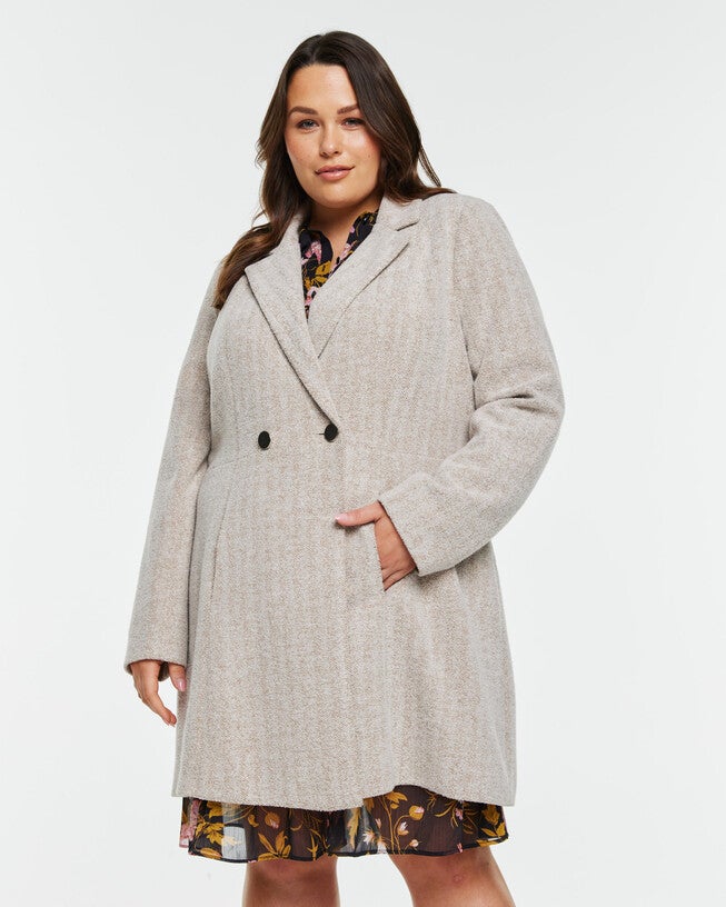 Grammys Beige Coat with Faux Fur Removable Collar, , alternate image number null