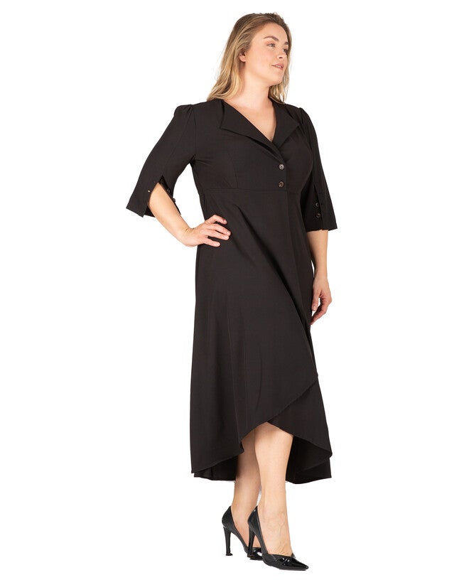 Margo Women's Plus Size Slit Sleeve Buttoned Wrap Maxi Dress, Black / Black, alternate image number null