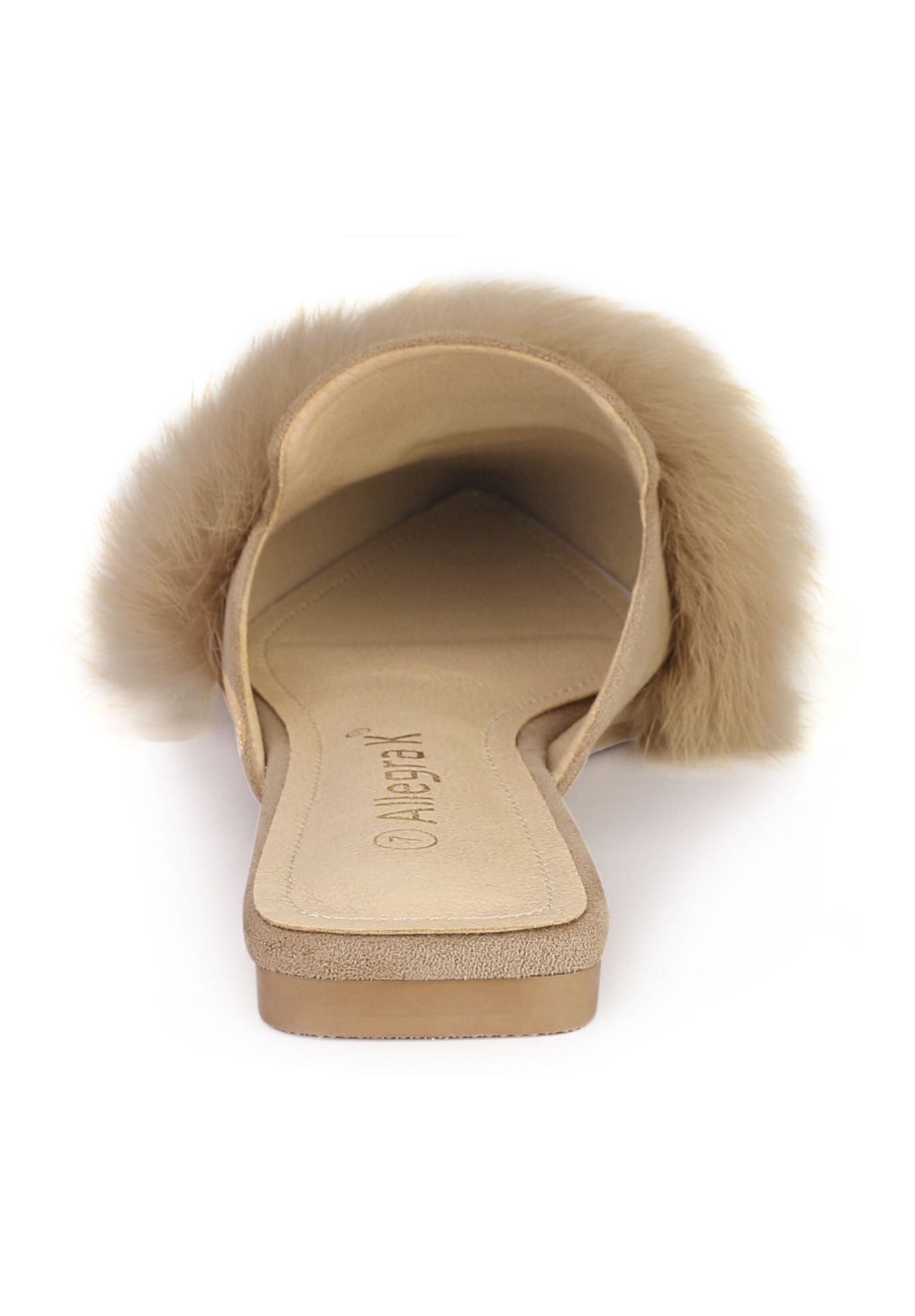 Pointed Toe Faux Fur Slip on Flat Slide Mules, Beige / Beige, alternate image number 2