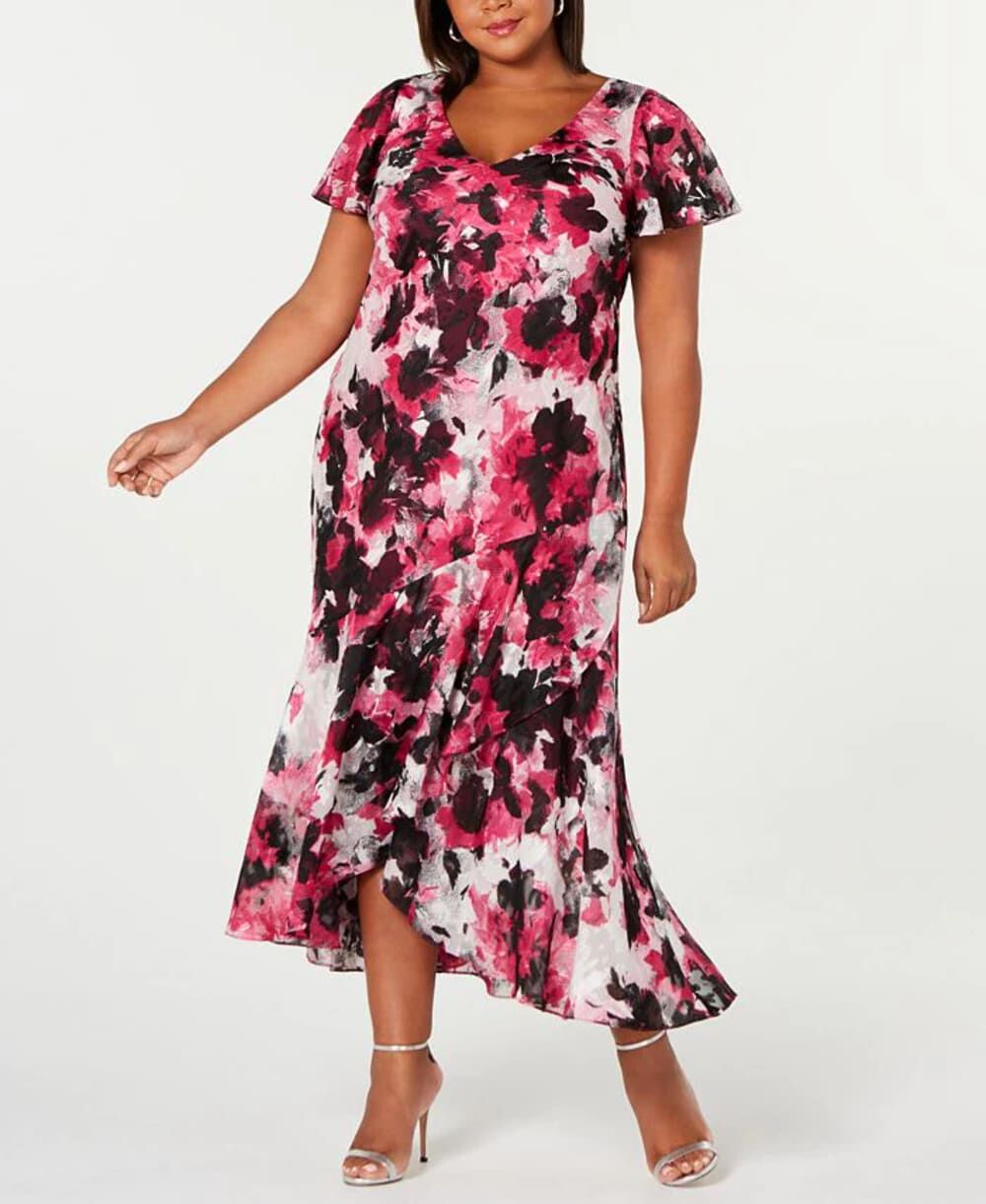Alex Evenings Women s Plus Printed High Low Dress Pink Size 14W Dia Co