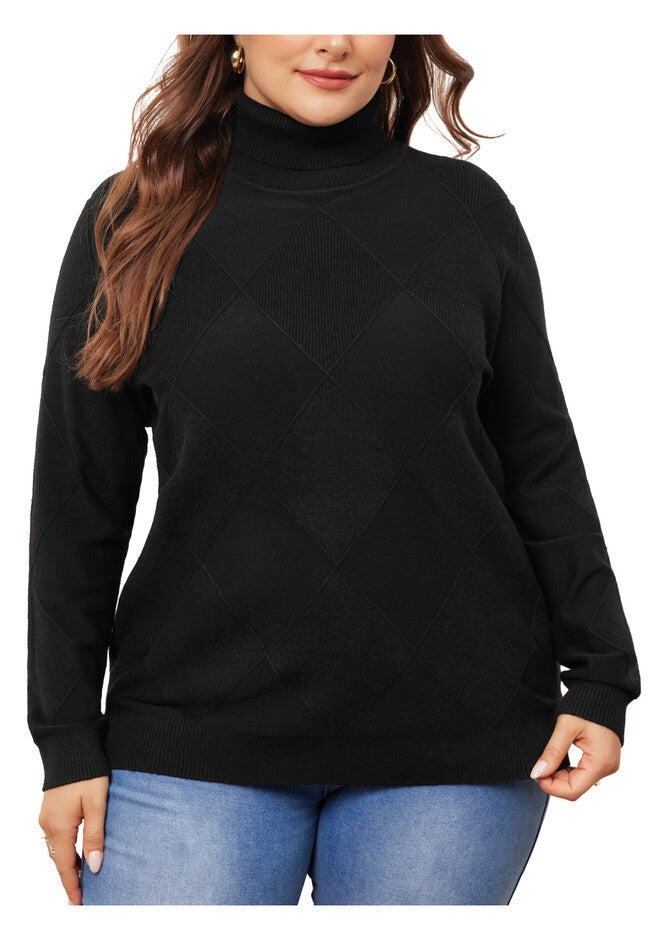 Lightweight Long Sleeve Turtleneck Pullover Sweater, Black / Black, alternate image number 1