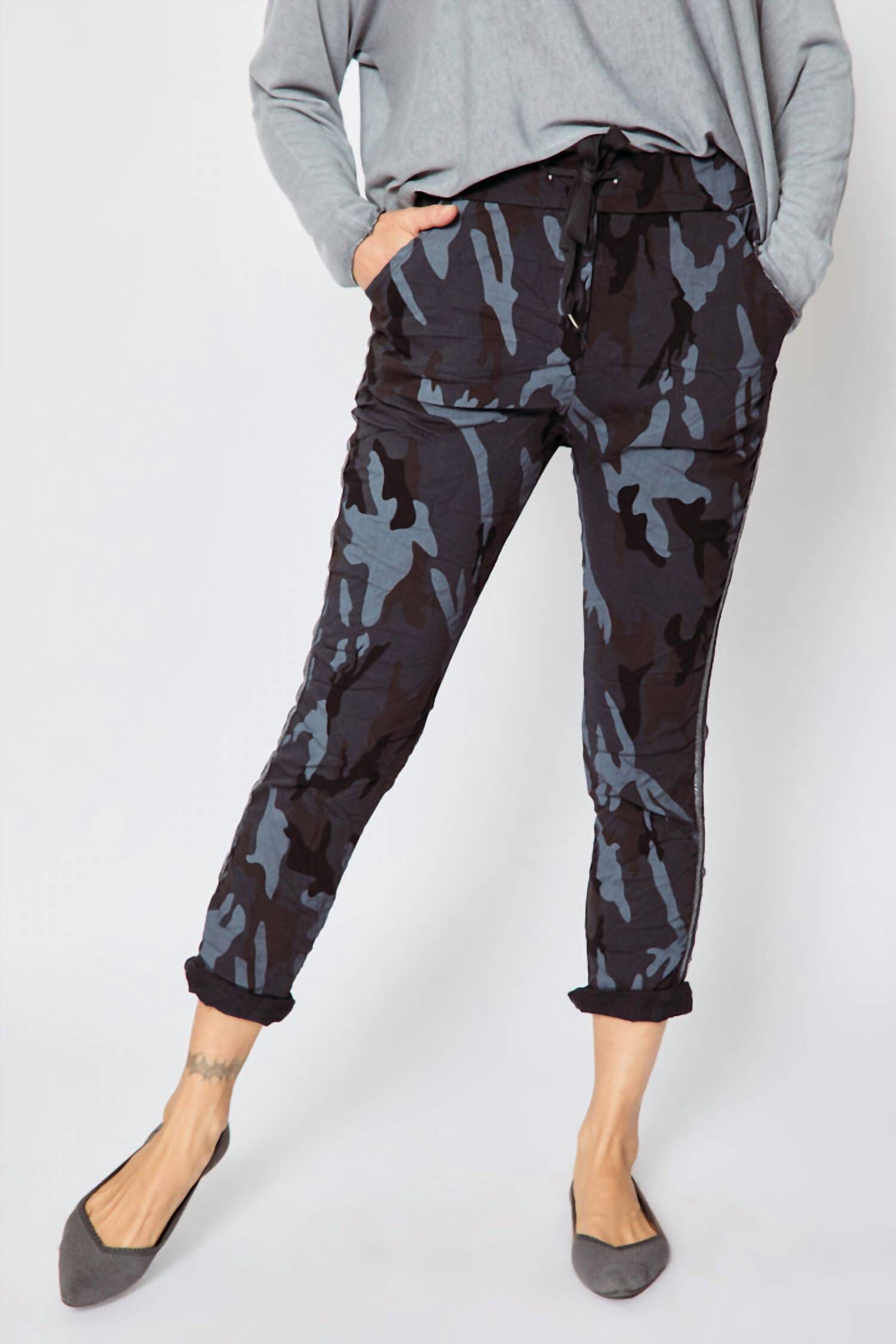 DOUBLE STRIPE CAMO PANTS IN CHARCOAL, Charcoal / Charcoal Grey, hi-res image number 0