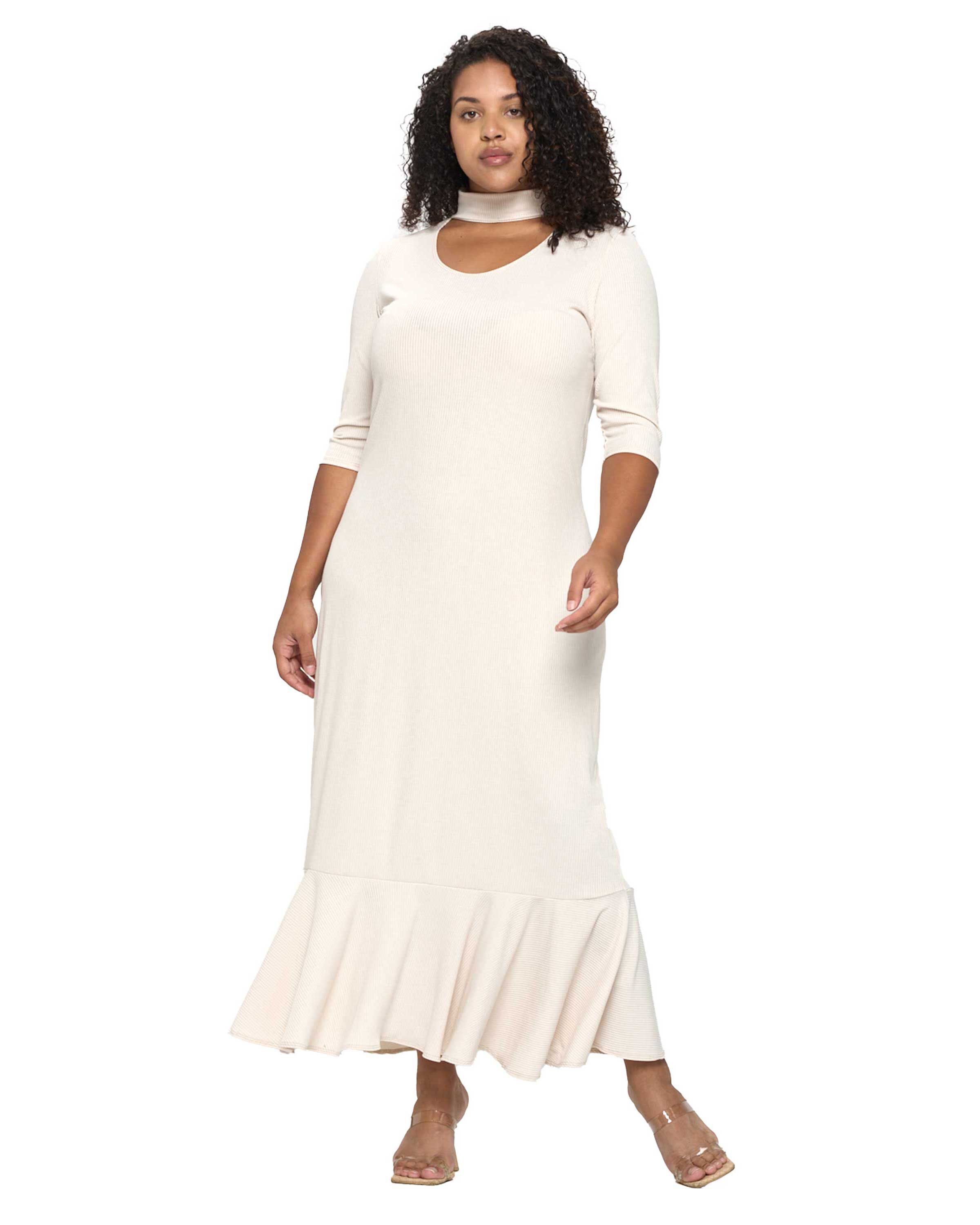 JORDAN CUTOUT RIB DRESS, Taupe / Taupe, hi-res image number 0