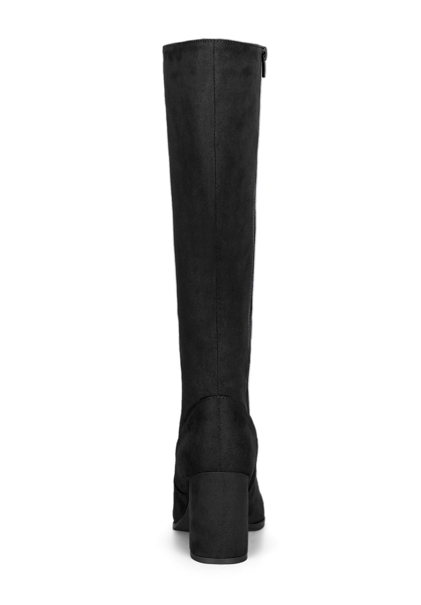 SIDE ZIPPER CHUNKY HEEL KNEE HIGH BOOTS, Black / Black, alternate image number 4
