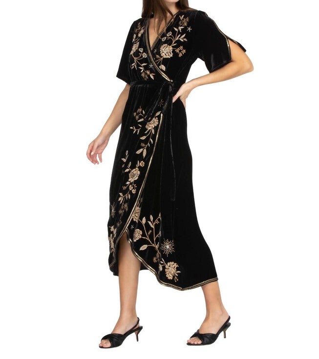 ALLY VELVET WRAP DRESS IN BLACK, , alternate image number null