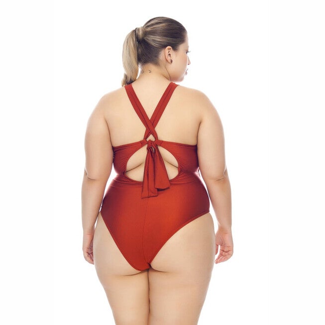 Padded Swimsuit With Crisscross Detailing In The Neckline in Orange, Orange / Orange, alternate image number null