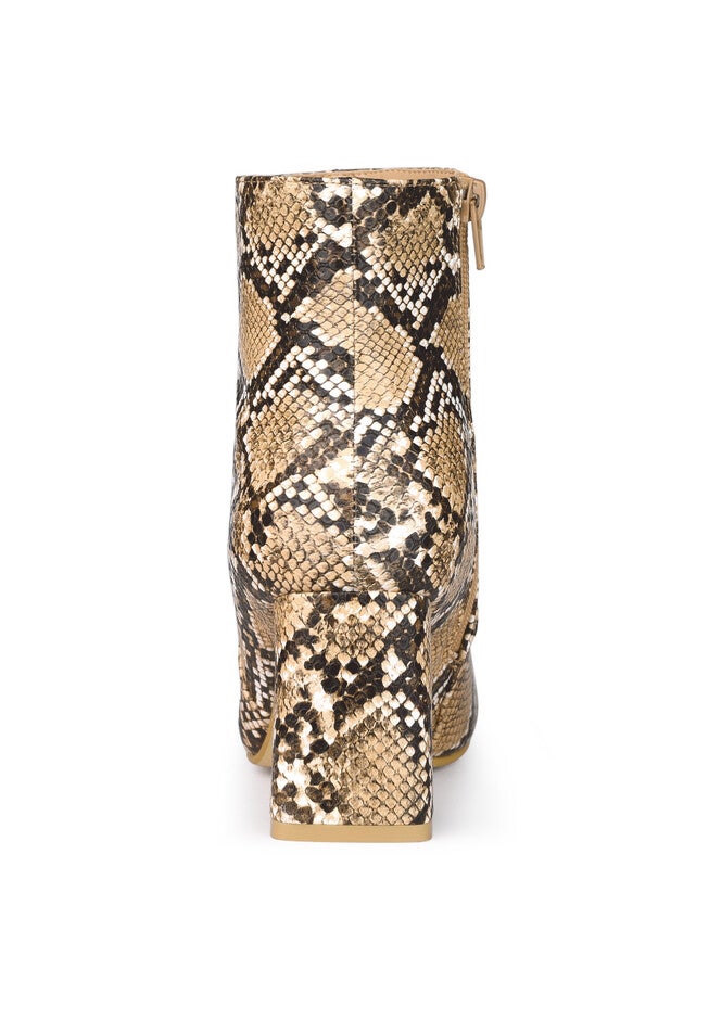 Snakeskin Print Chunky High Heels Ankle Boots, Brown Snake / Brown, alternate image number 2