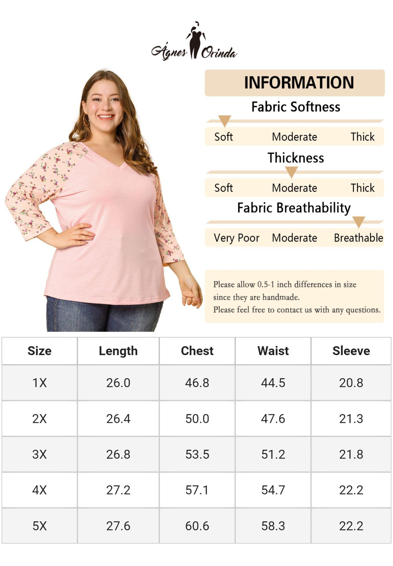 Casual V Neck 3/4 Sleeve Floral Raglan Top, Pink / Pink, alternate image number 4