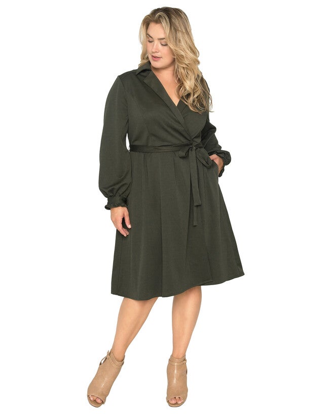 Plus size Lara Long Sleeve Wrap Dress, Dark Olive / Forest Green, alternate image number 3