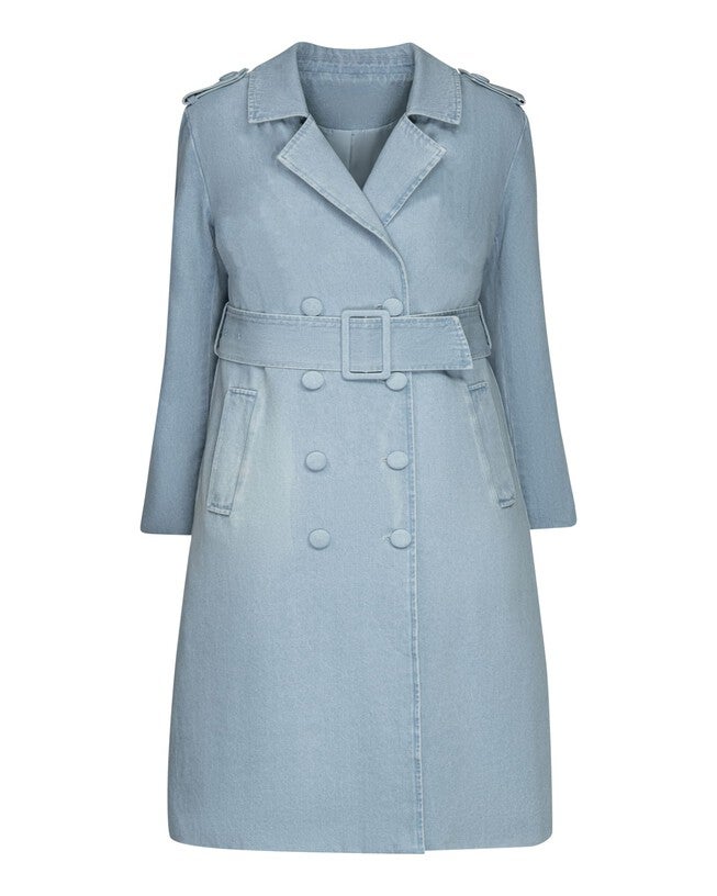 The Tamika Denim Trench Coat, Blue / Light Wash, hi-res image number 0