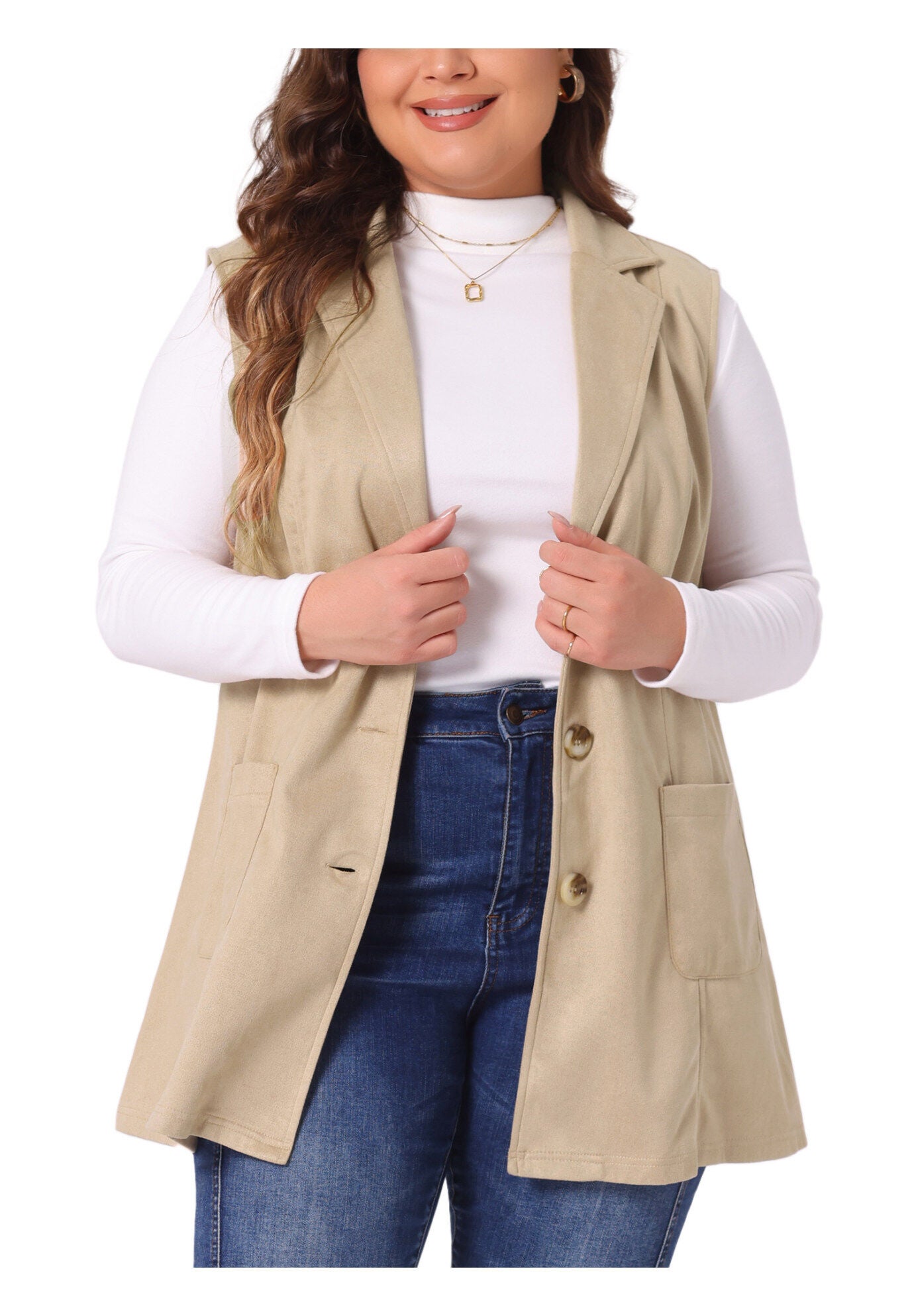 Lapel Suede Utility Vest, Khaki / Brown, alternate image number 2