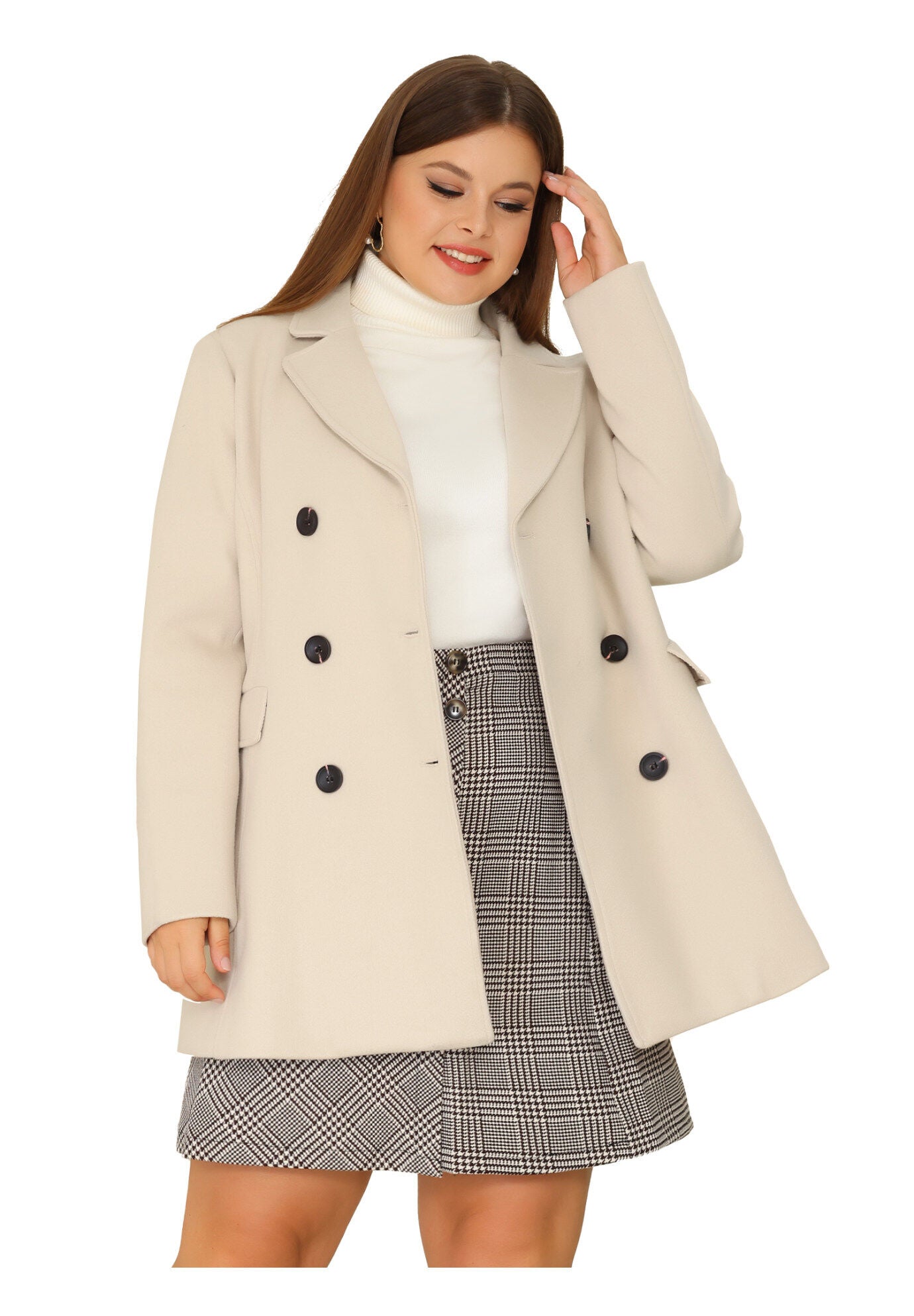NOTCHED LAPEL DOUBLE BREASTED COAT, Beige / Beige, alternate image number 3