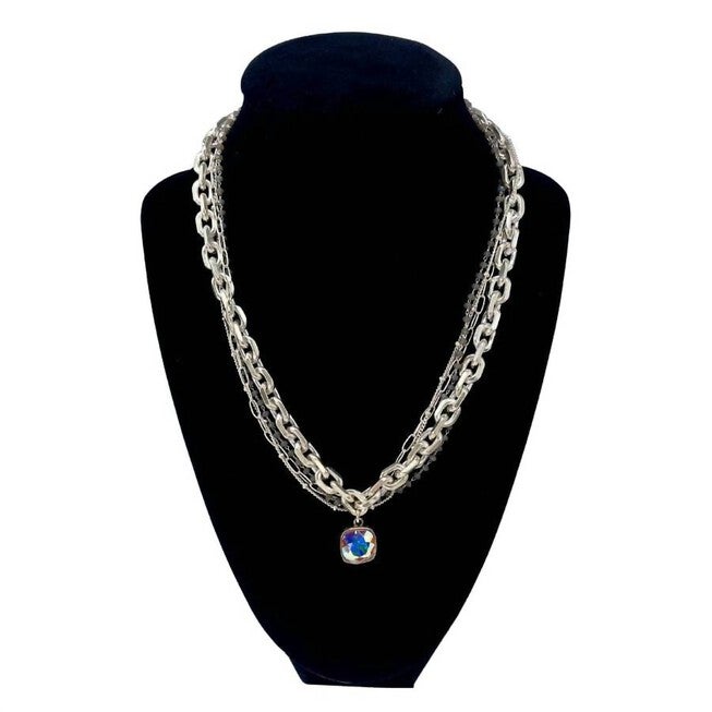 4 LAYERED CHAIN NECKLACE AB IN SILVER, Silver / Silver, hi-res image number 0