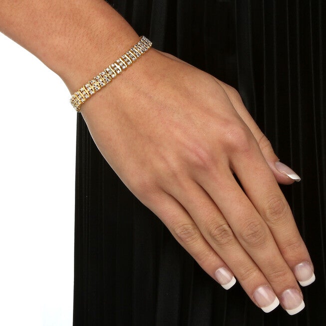 Diamond Accent S-Link Tennis Bracelet Yellow Gold-Plated 8 inches, White / White, alternate image number null