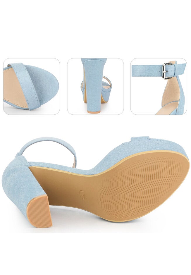 Platform High Heel Ankle Strap Chunky Heels Sandals, Light Blue / Light Blue, alternate image number 3