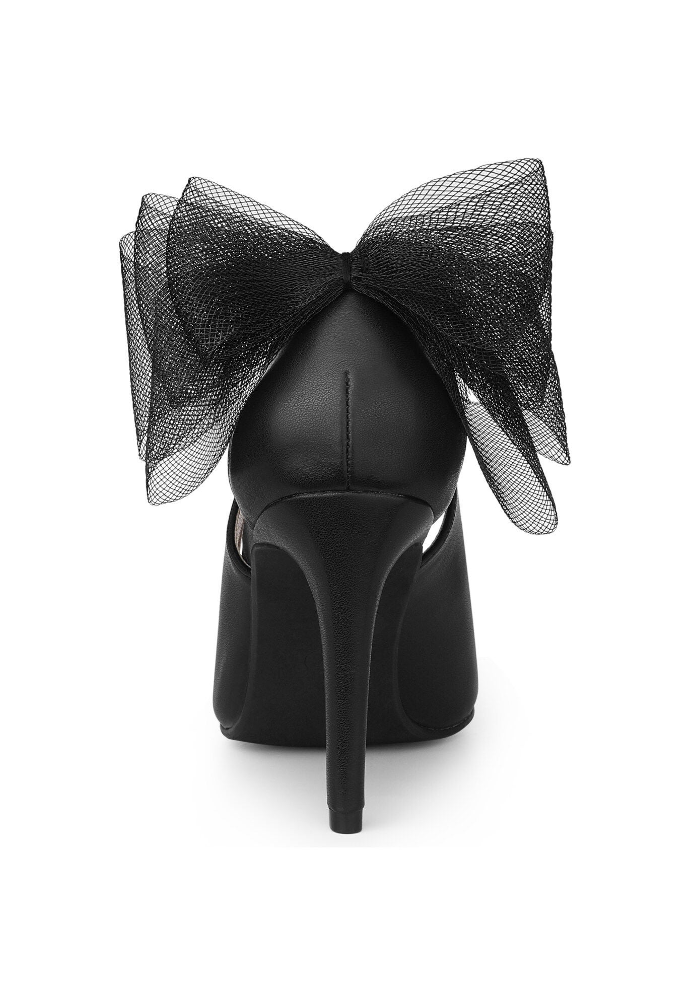 Mesh Bow Pointed Toe Stiletto Heels Pumps, Black / Black, alternate image number 3