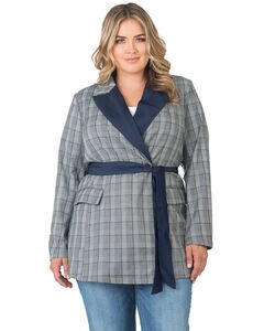 Plus Size Gina Trim Wrap Blazer - Plaid & Tencel Trim