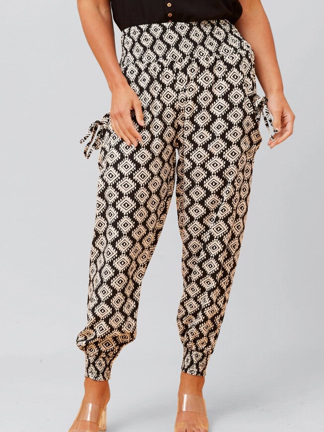 Beryle Pants Harem Boho Smocked Waist, Black / Black, alternate image number null