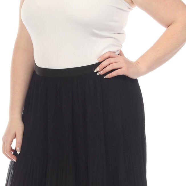 Chiffon Pleated Midi Skirt, Black / Black, alternate image number 1