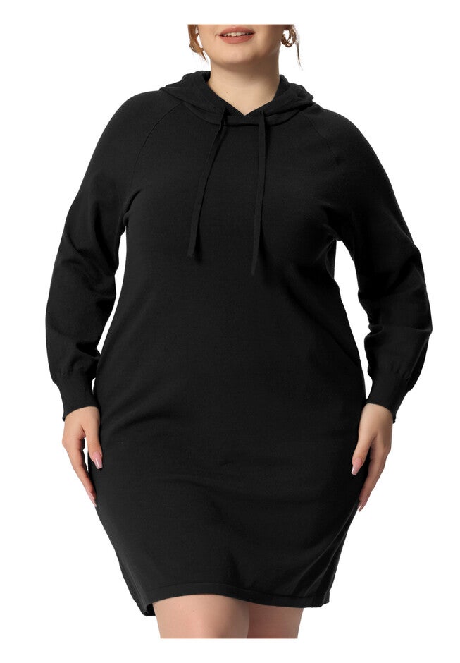 Long Sleeve Pullover Hooded Short Bodycon Sweater Dress, Black / Black, alternate image number 1