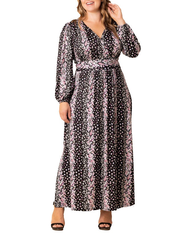 Kelsey Long Sleeve Maxi Dress, NIGHTSHADE FLORAL FALLS / Black, hi-res image number 0