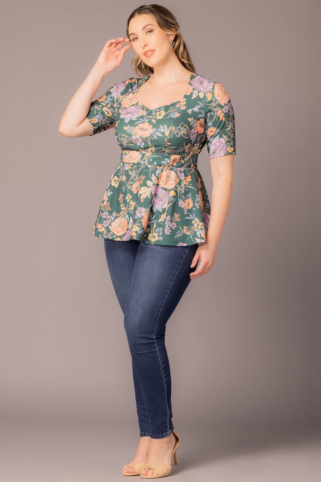 Posh Peplum Top, GREEN GARDEN / Forest Green, alternate image number 4