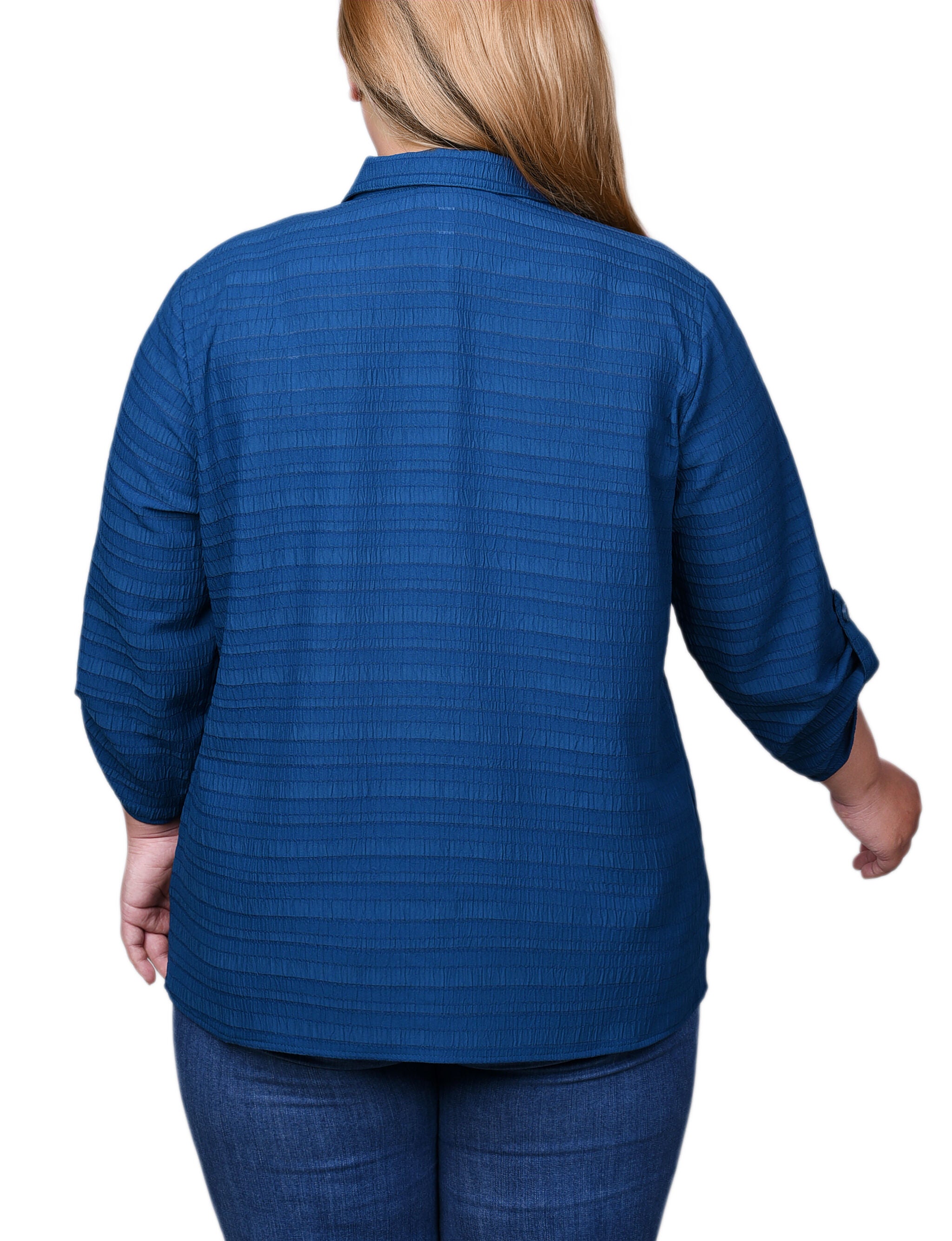 3/4 Sleeve Woven Jacquard Blouse, Gibraltar Sea, alternate image number 1