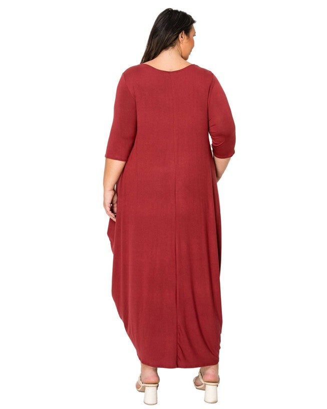 EVELYN BUBBLE HEM POCKET DRESS, Marsala / Burgundy, alternate image number 2