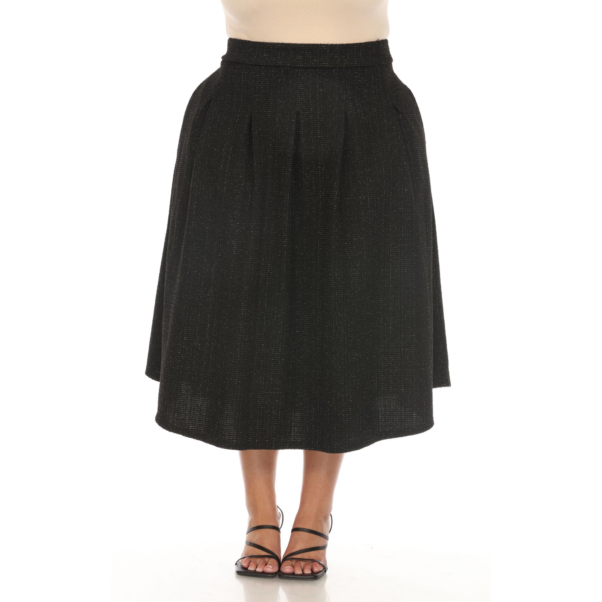 Flared Tweed Skirt, Black / Black, hi-res image number 0