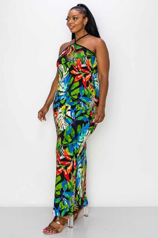 KEHLANI HALTER NECK MAXI DRESS, BlackGreenOrg / Kelly Green, alternate image number 1
