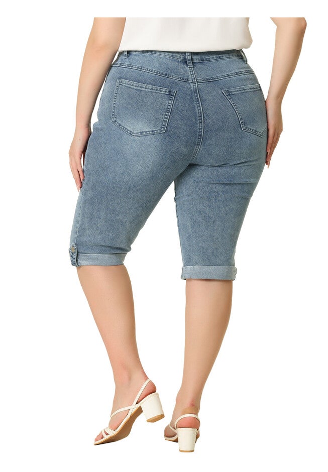 MID-RISE CURVY STRETCH SKINNY JEANS DENIM CAPRIS, Gray Blue / Dusty Blue, alternate image number 3