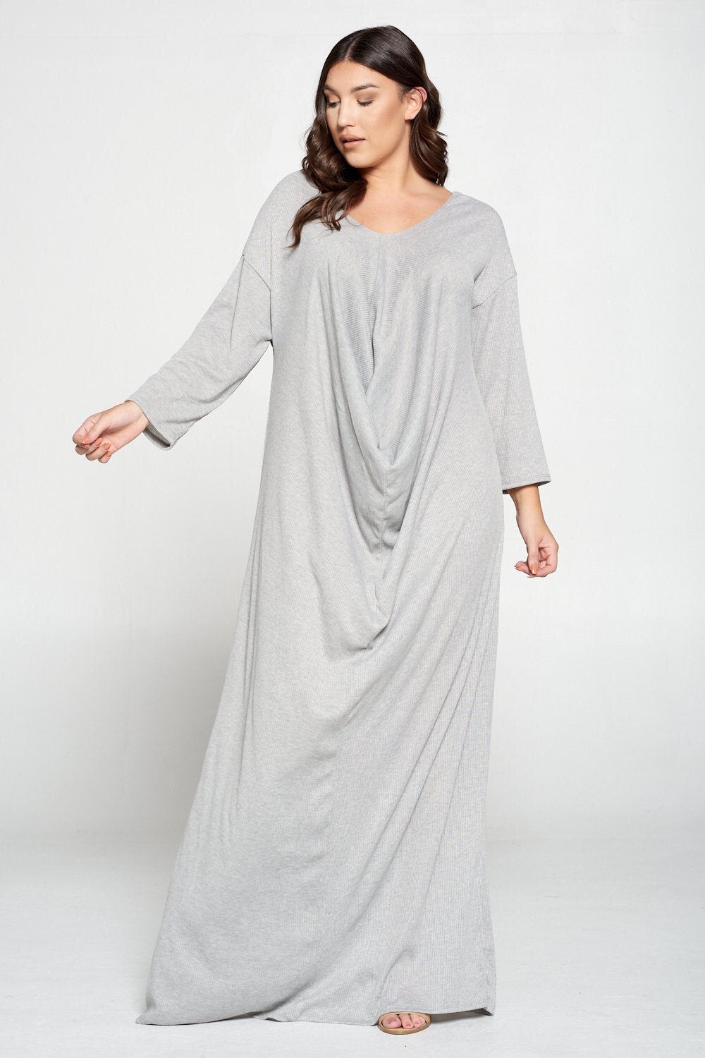 RIBBED LONG SLEEVE DRAPED CONTEMPORARY DRESS, , alternate image number 9