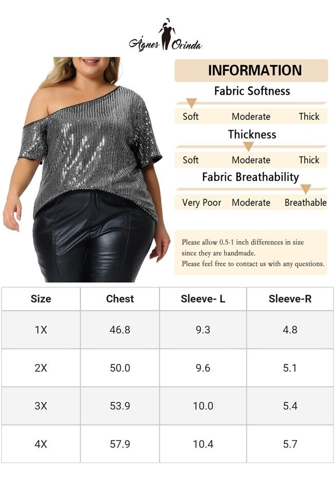 ONE SHOULDER SHORT SLEEVE METALLIC SEQUIN TOP, Silver / Silver, alternate image number 4