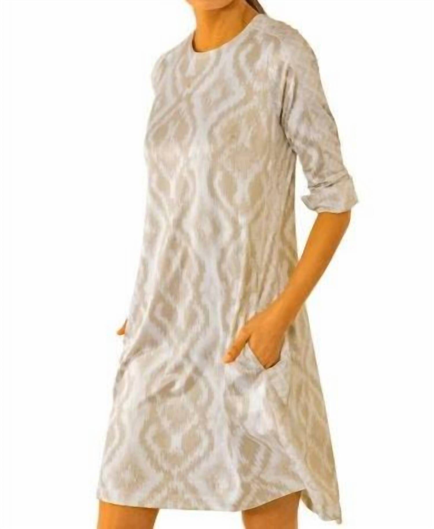 SWING DRESS - KITT IKAT IN KHAKI, Khaki / Beige, hi-res image number 0