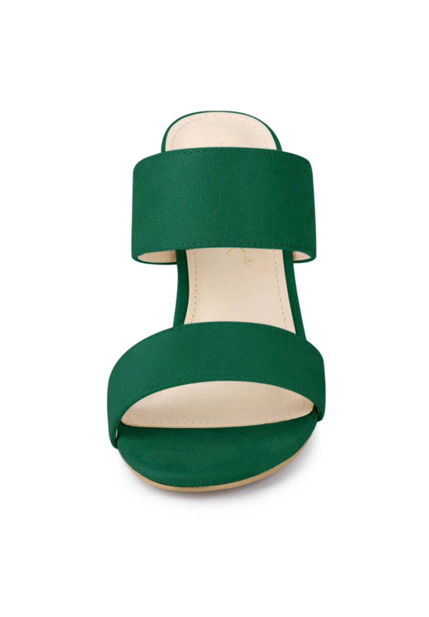 Opened Toe Block Heeled Slide Sandals, Green / Forest Green, alternate image number 1