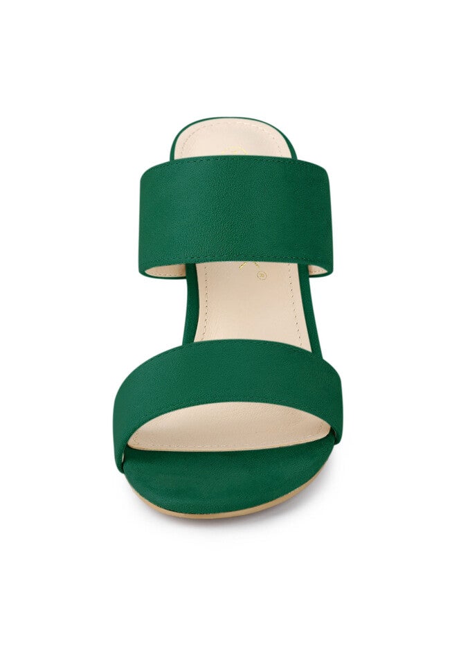 Opened Toe Block Heeled Slide Sandals, Green / Forest Green, alternate image number 1