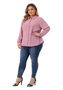 Swiss Dots Long Sleeve Button Down Shirt Blouse
