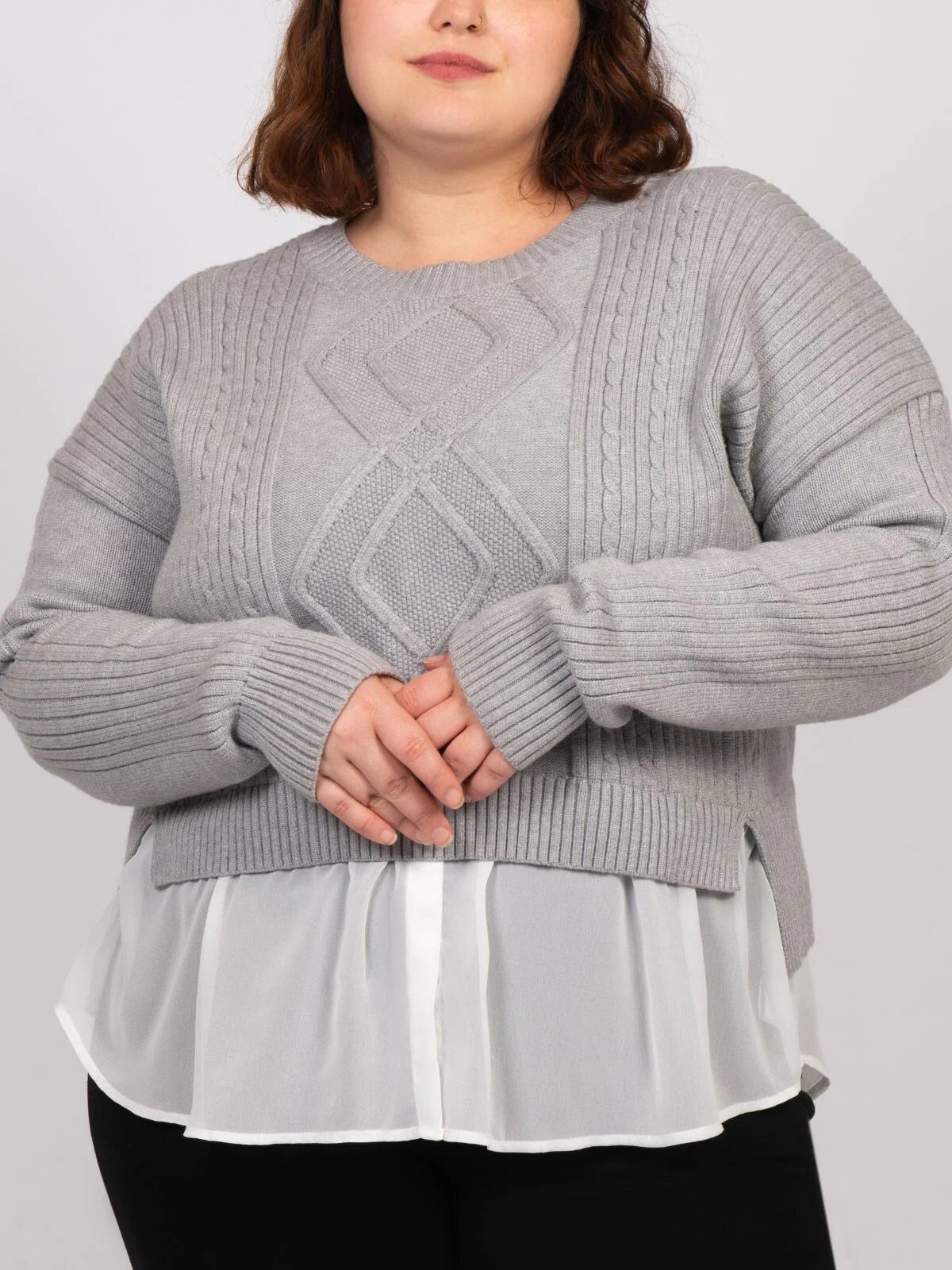 Ophelia Faux Layered Knit Sweater Shirt Effect, , alternate image number 6