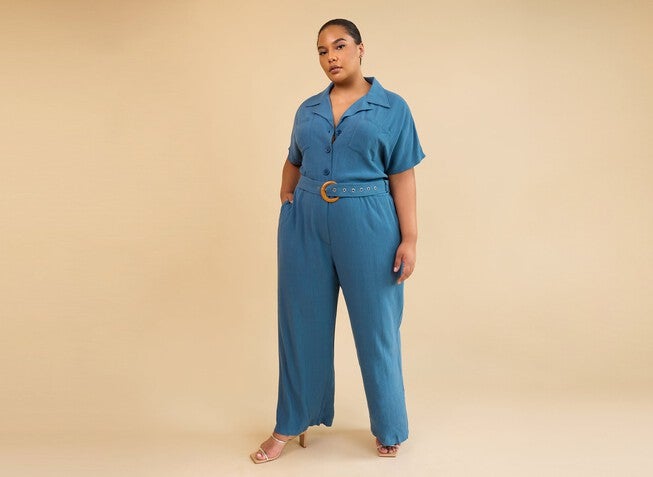 PADMA LINEN BELTED JUMPSUIT - CADET BLUE, Blue / Azure Blue, alternate image number 4