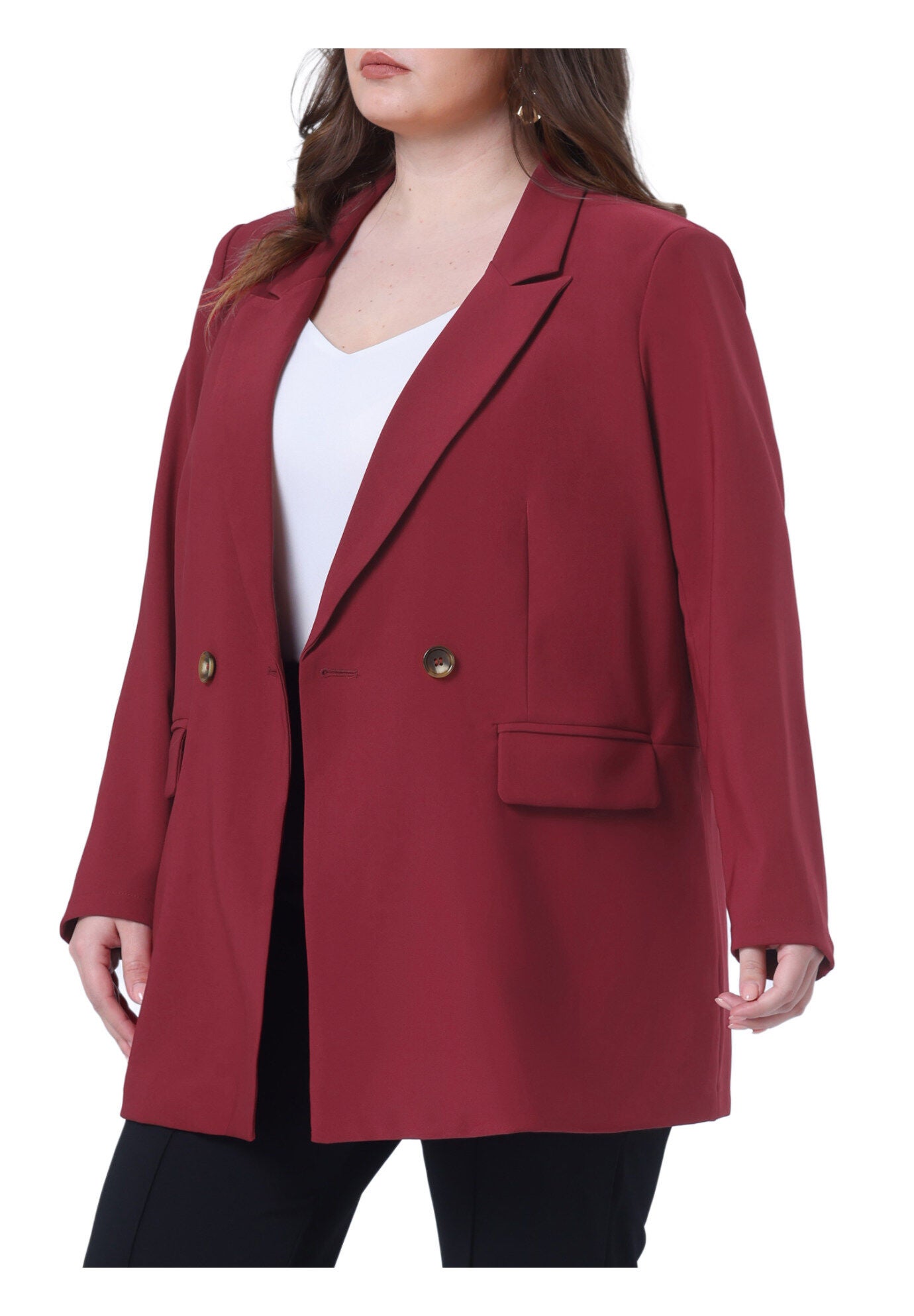 LAPEL BUTTON OFFICE WORK BLAZER, Burgundy / Burgundy, alternate image number 1