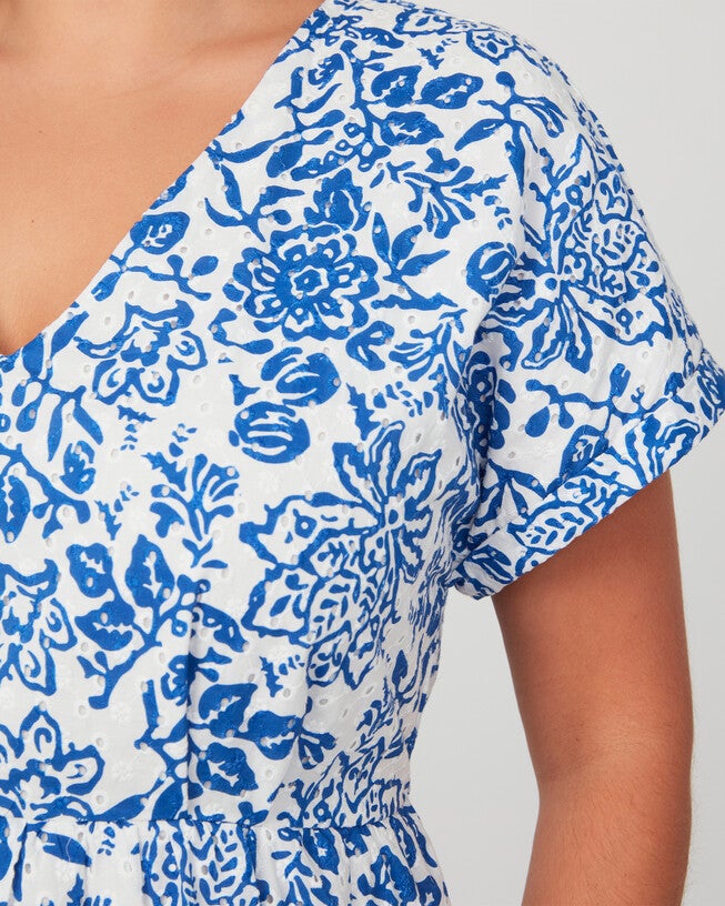 Cote d'Azur Broderie Midi Dress, MilkAzure / Azure Blue, alternate image number null